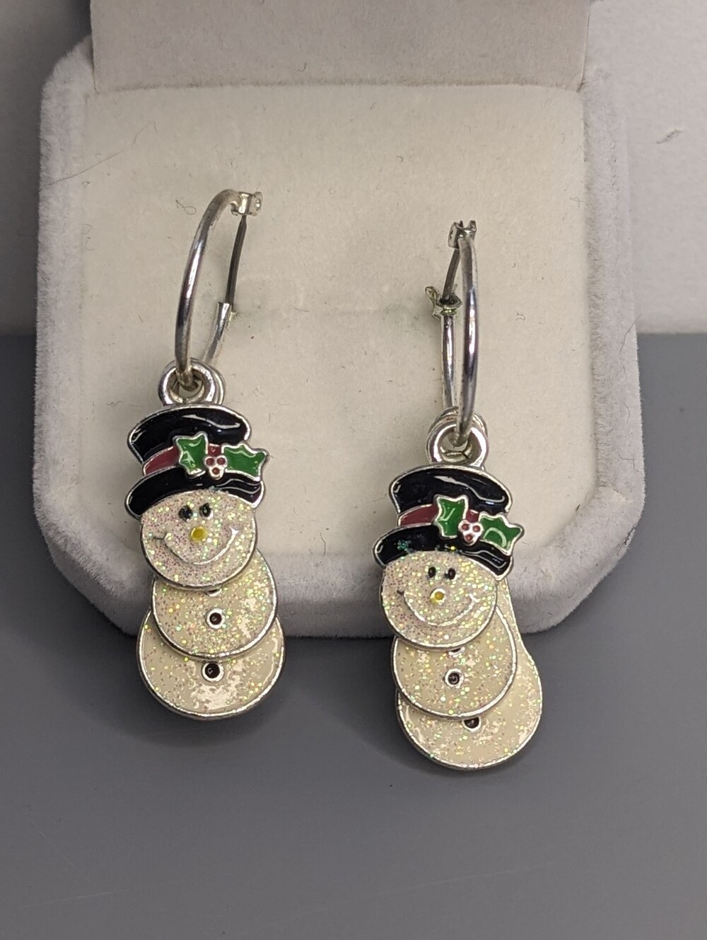 Glitter Enamel Snowman Holiday Earrings Festive Winter Christmas Cute Statement
